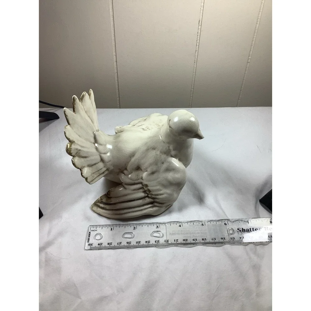 White Ceramic Dove Pigeon Bird Statue MCM 11